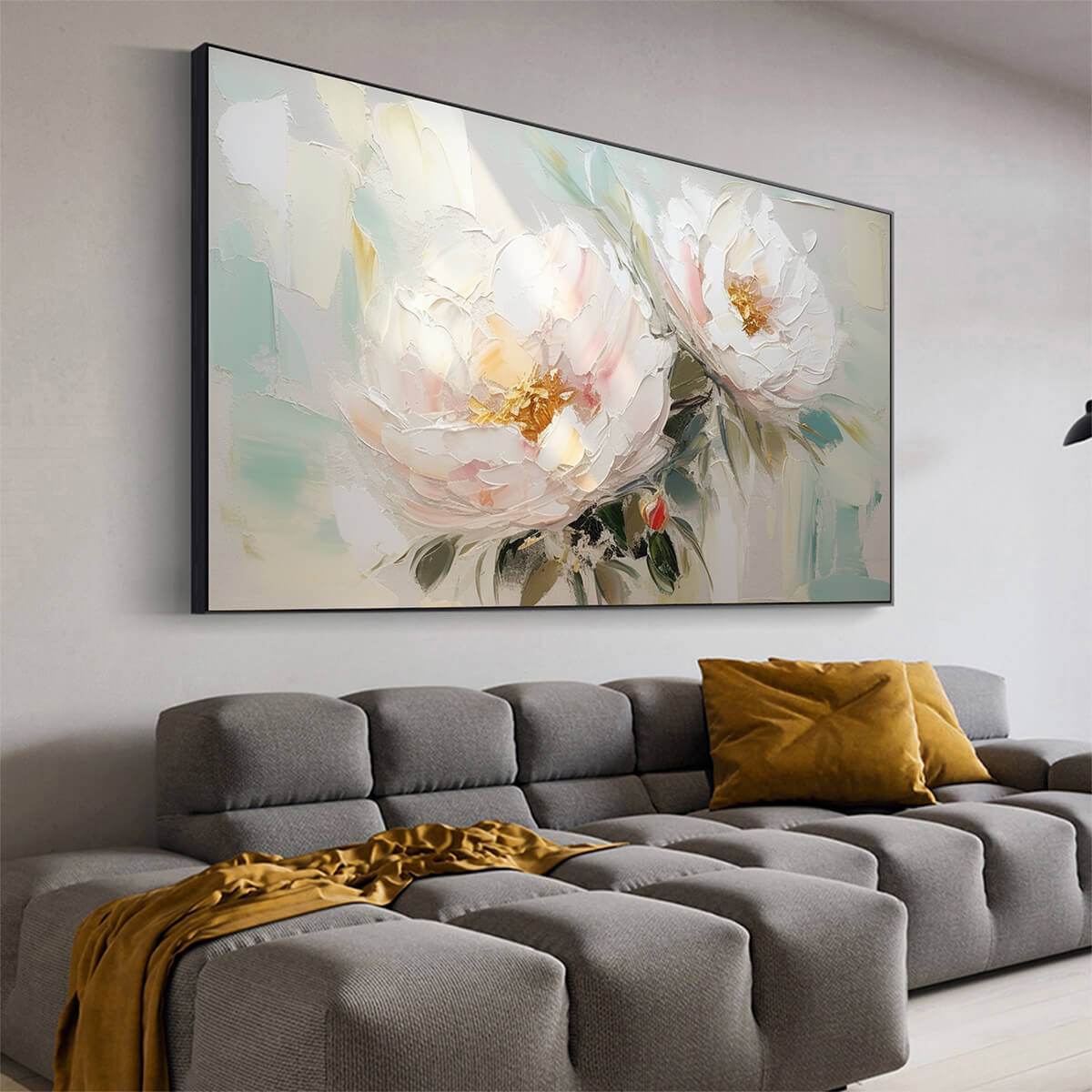 Textured 3D White Peony Painting | Impasto Floral Wall Art #AA 138