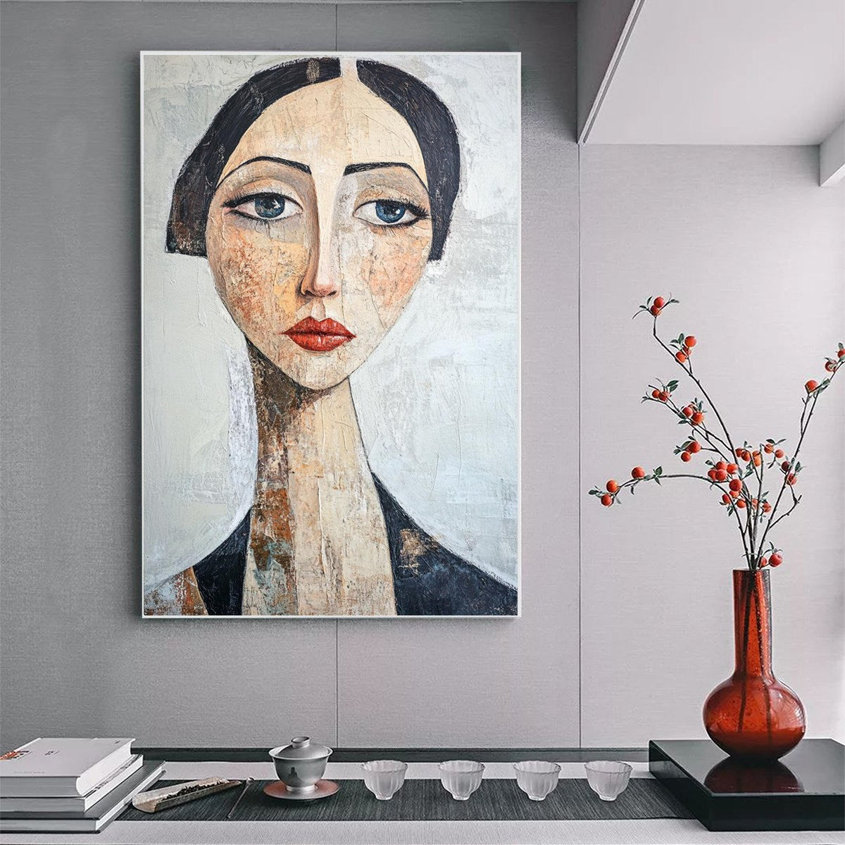 Modigliani Style Portrait | Elongated Woman Wall Art #AA 117