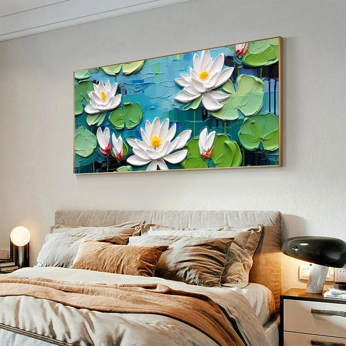 Textured 3D Water Lily Painting | Impasto Lotus Flower Art #AA 139