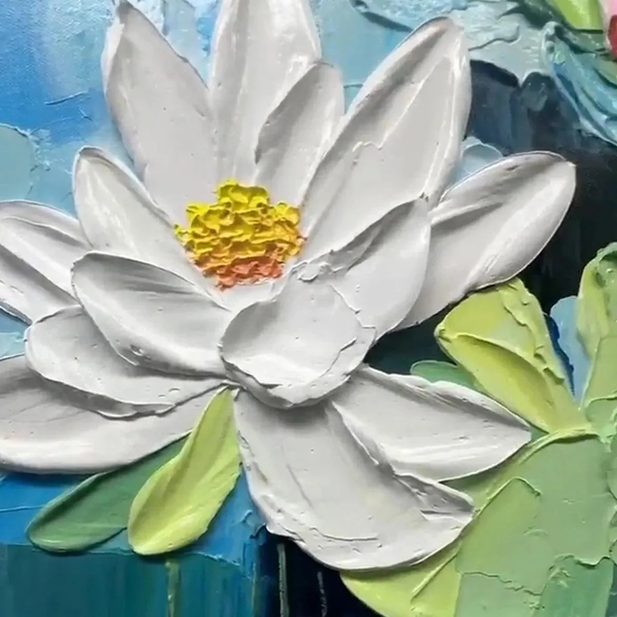 Textured 3D Water Lily Painting | Impasto Lotus Flower Art #AA 139
