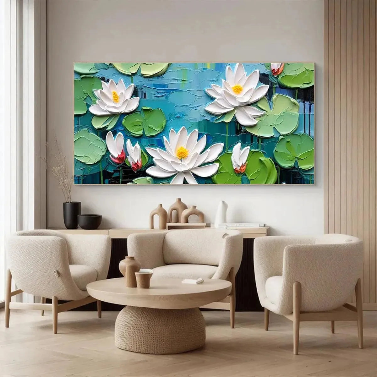 Textured 3D Water Lily Painting | Impasto Lotus Flower Art #AA 139