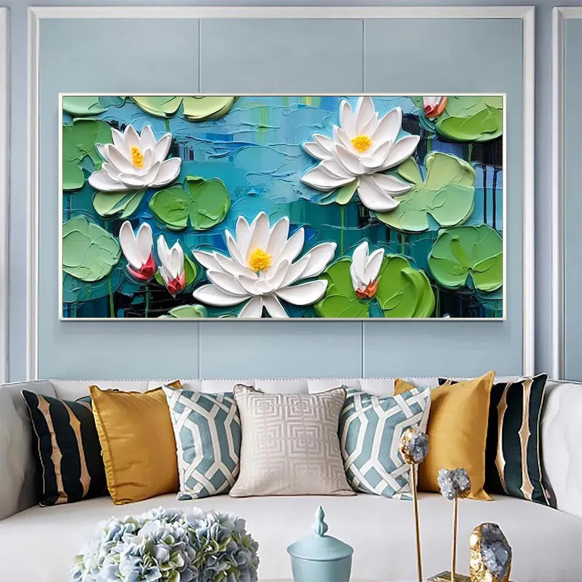 Textured 3D Water Lily Painting | Impasto Lotus Flower Art #AA 139
