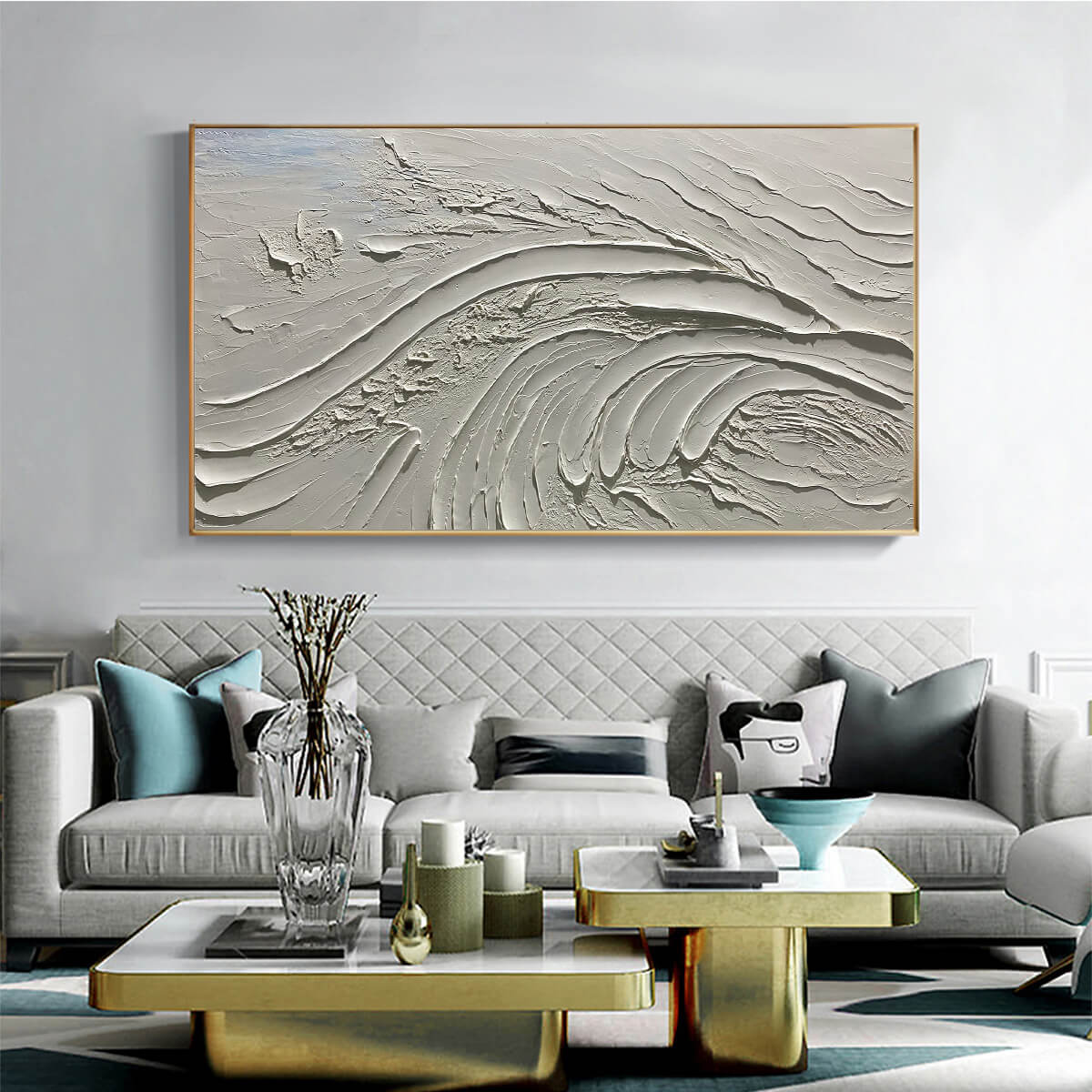 3D Textured White Abstract Wall Art | Plaster Effect Canvas #AA 355