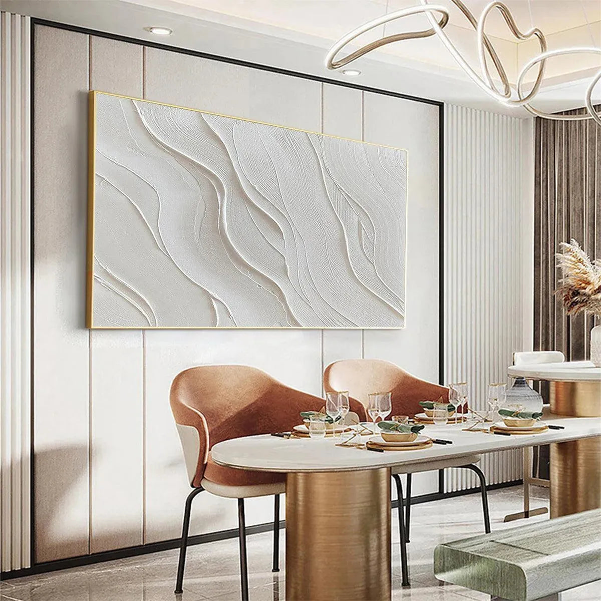 3D Relief Plaster Effect Canvas | Abstract White Wave Art #AA 463