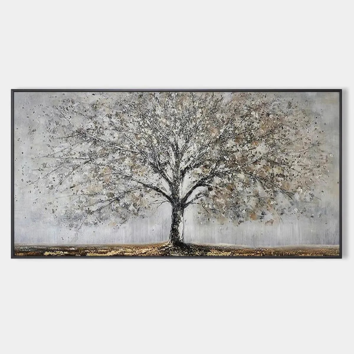 Silver and Grey Tree Canvas Wall Art | Neutral Panoramic Print #AA 394