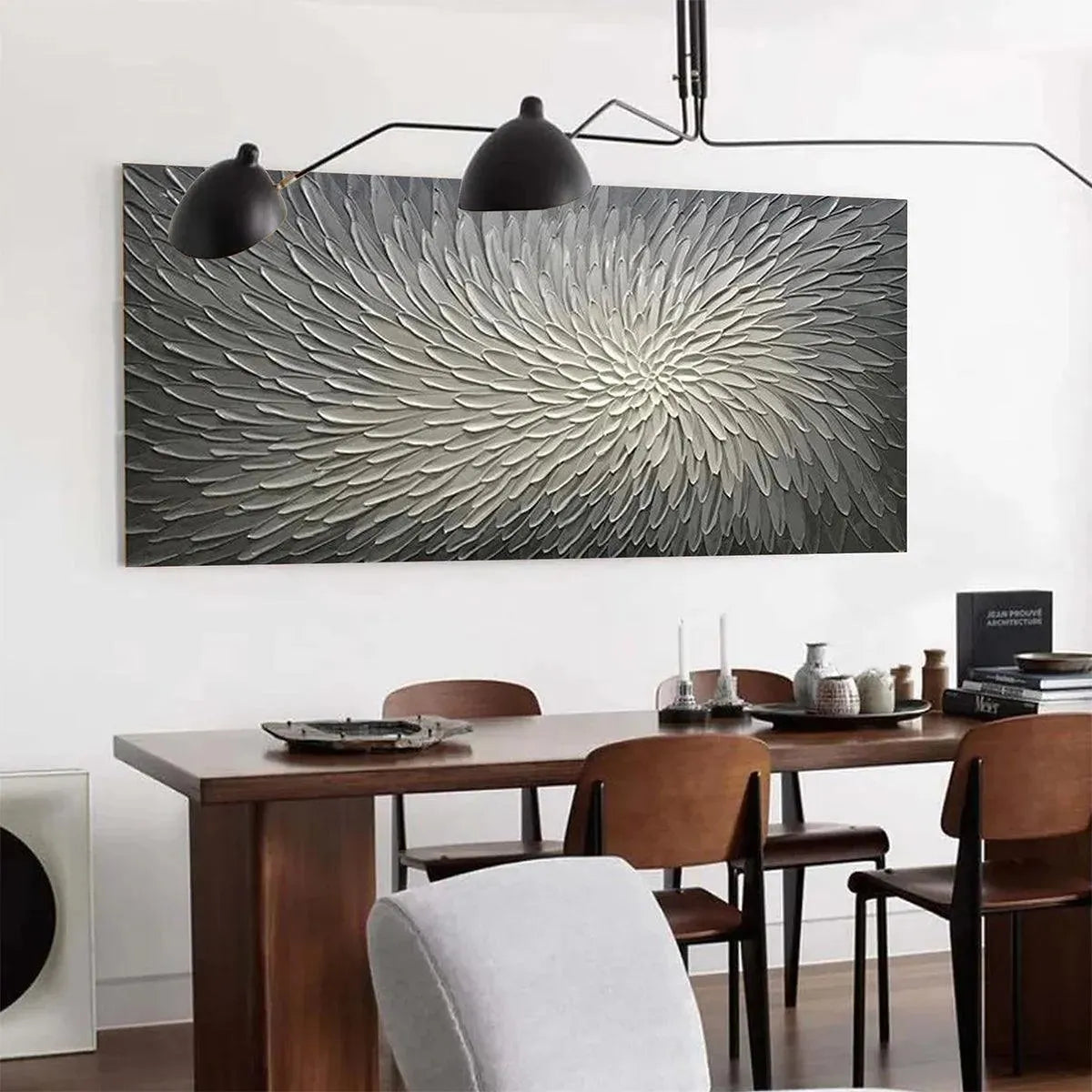 Textured 3D Abstract Flower | Grey & White Wall Art #AA 142