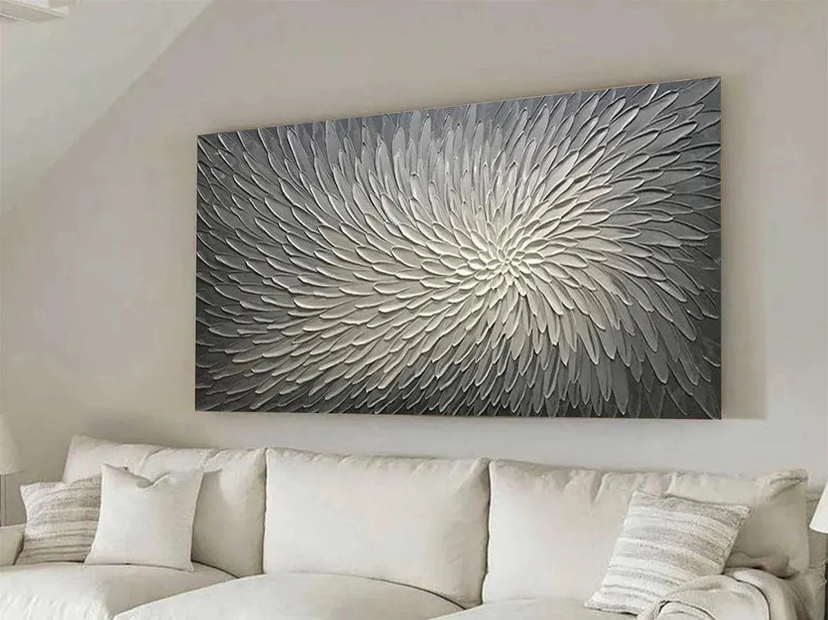 Textured 3D Abstract Flower | Grey & White Wall Art #AA 142