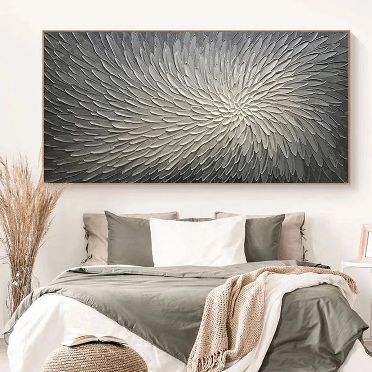Textured 3D Abstract Flower | Grey & White Wall Art #AA 142