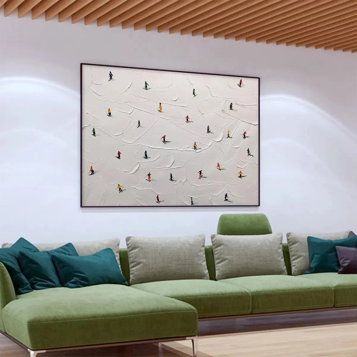 Colorful Skiers on White Snow | 3D Textured Painting #AA 230