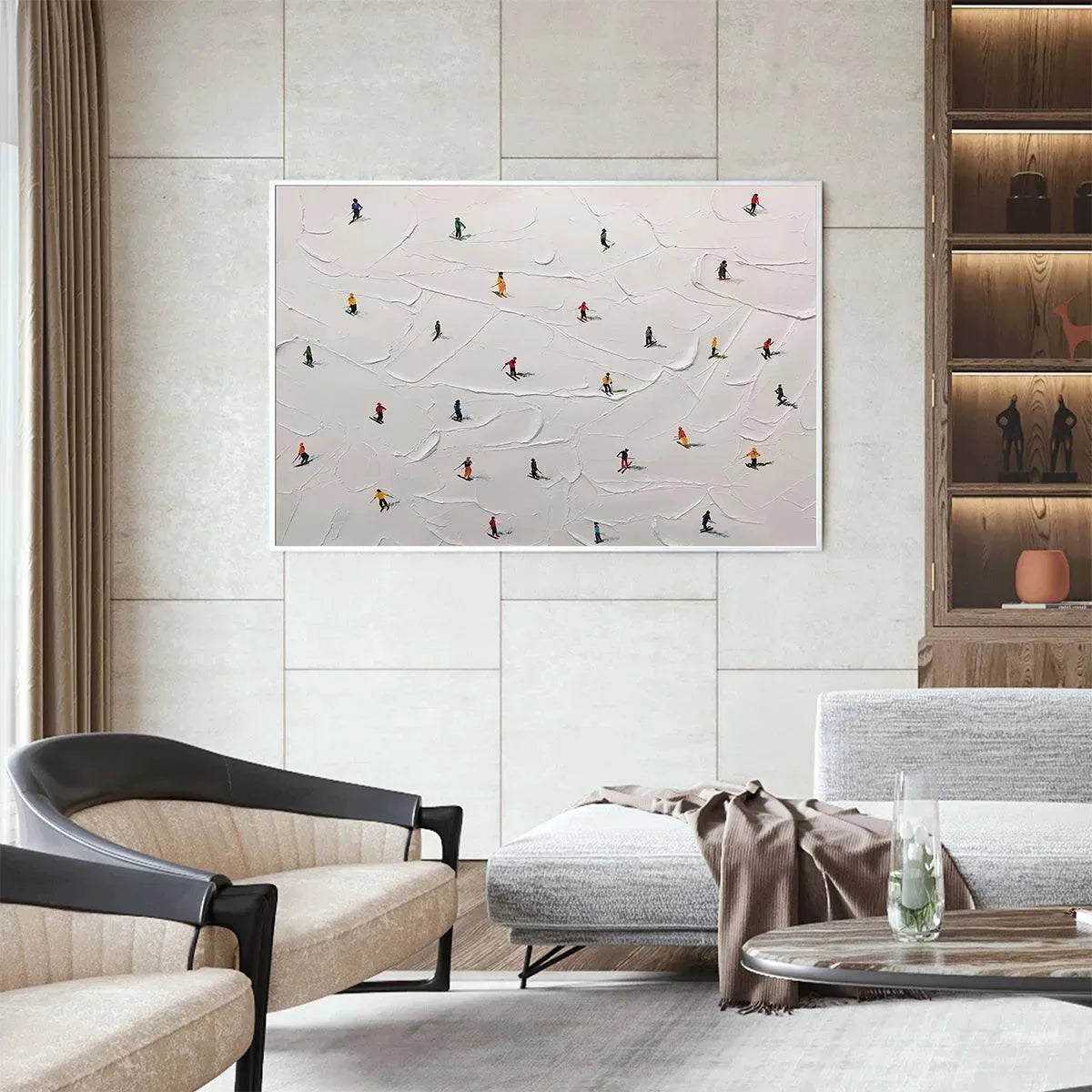 Colorful Skiers on White Snow | 3D Textured Painting #AA 230