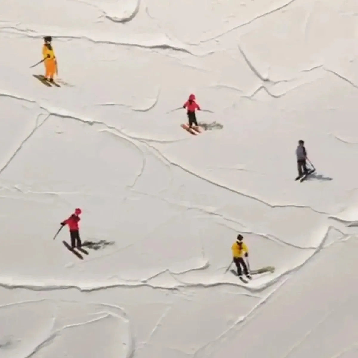 Colorful Skiers on White Snow | 3D Textured Painting #AA 230