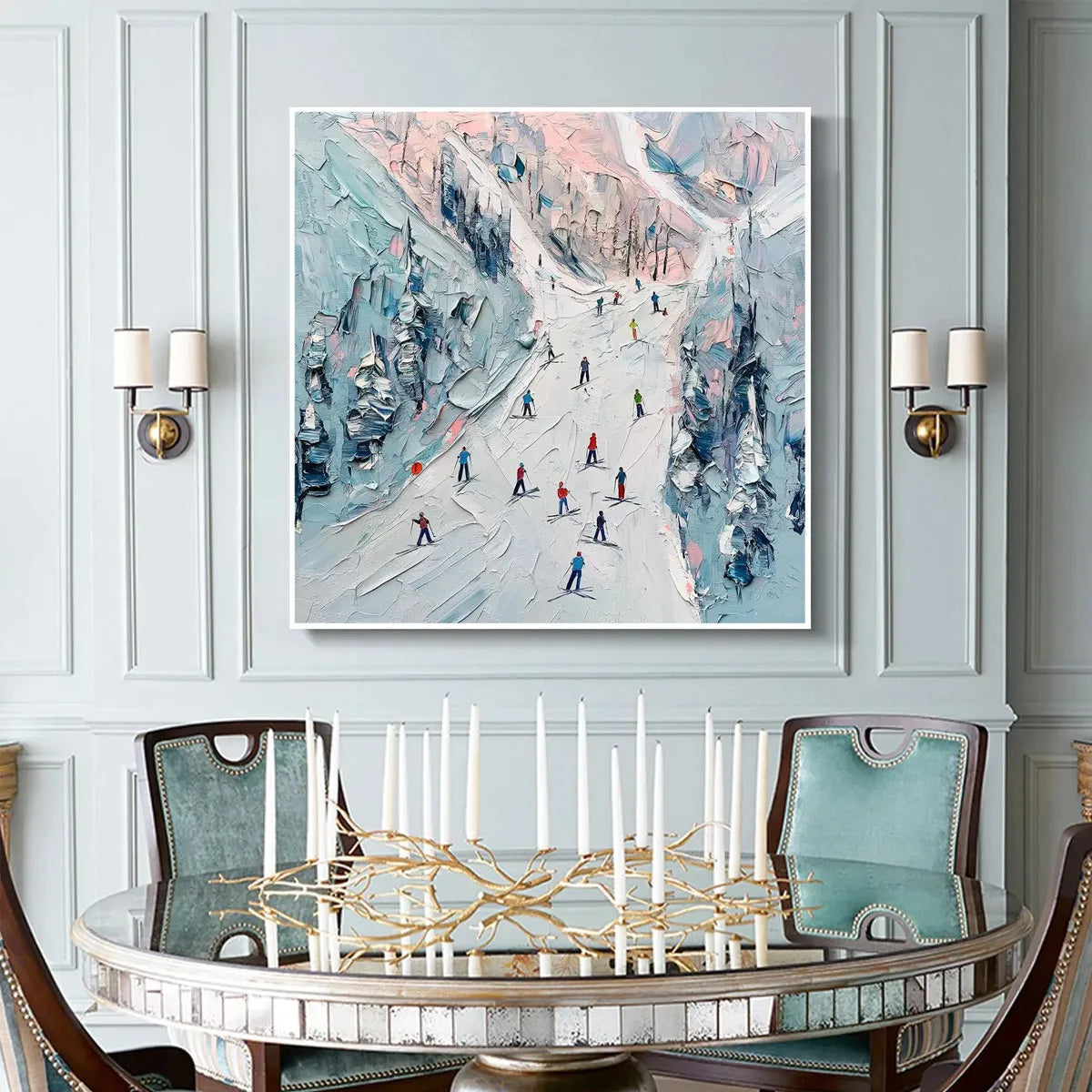 Aerial View Ski Slope Painting | Large Square Wall Art #AA 231