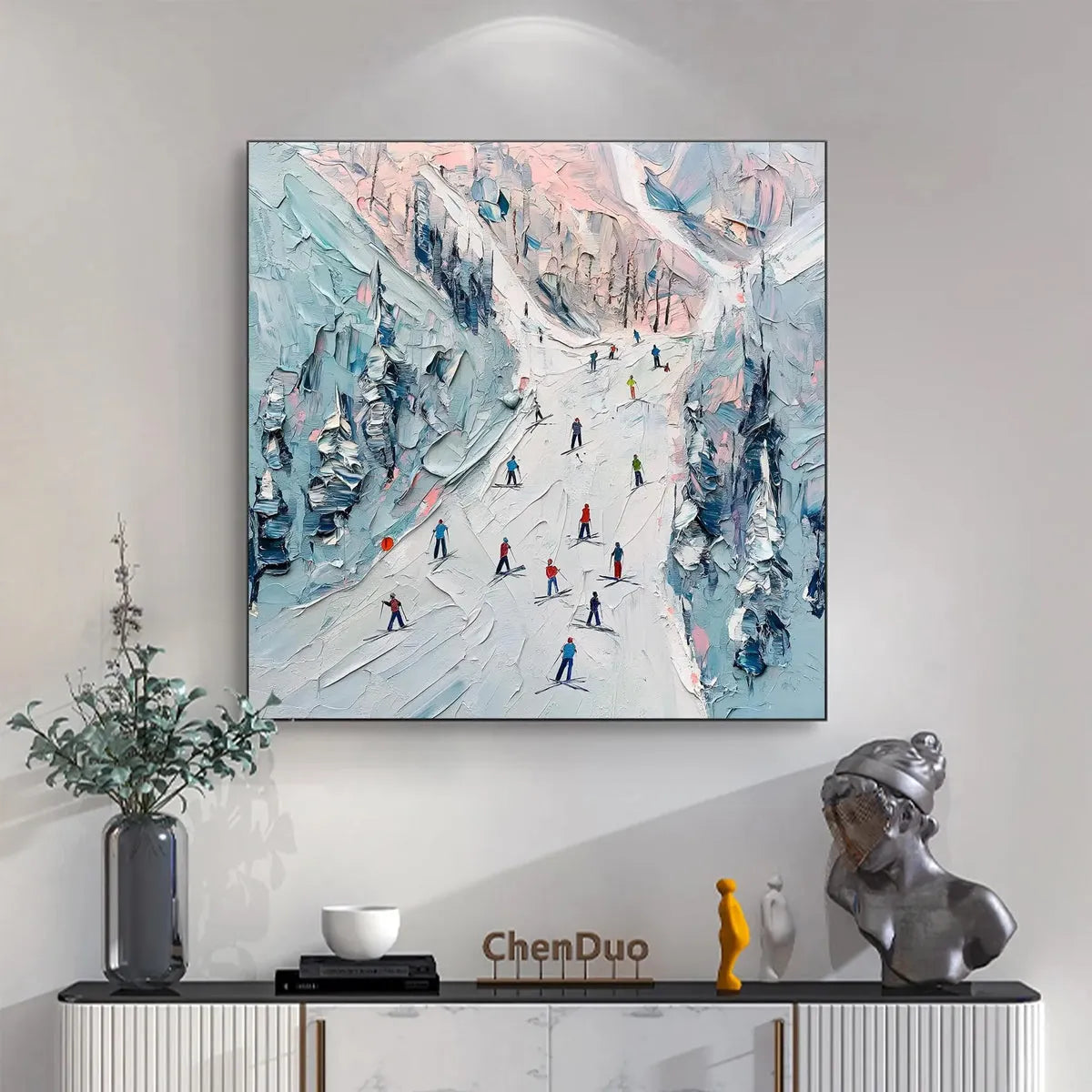 Aerial View Ski Slope Painting | Large Square Wall Art #AA 231