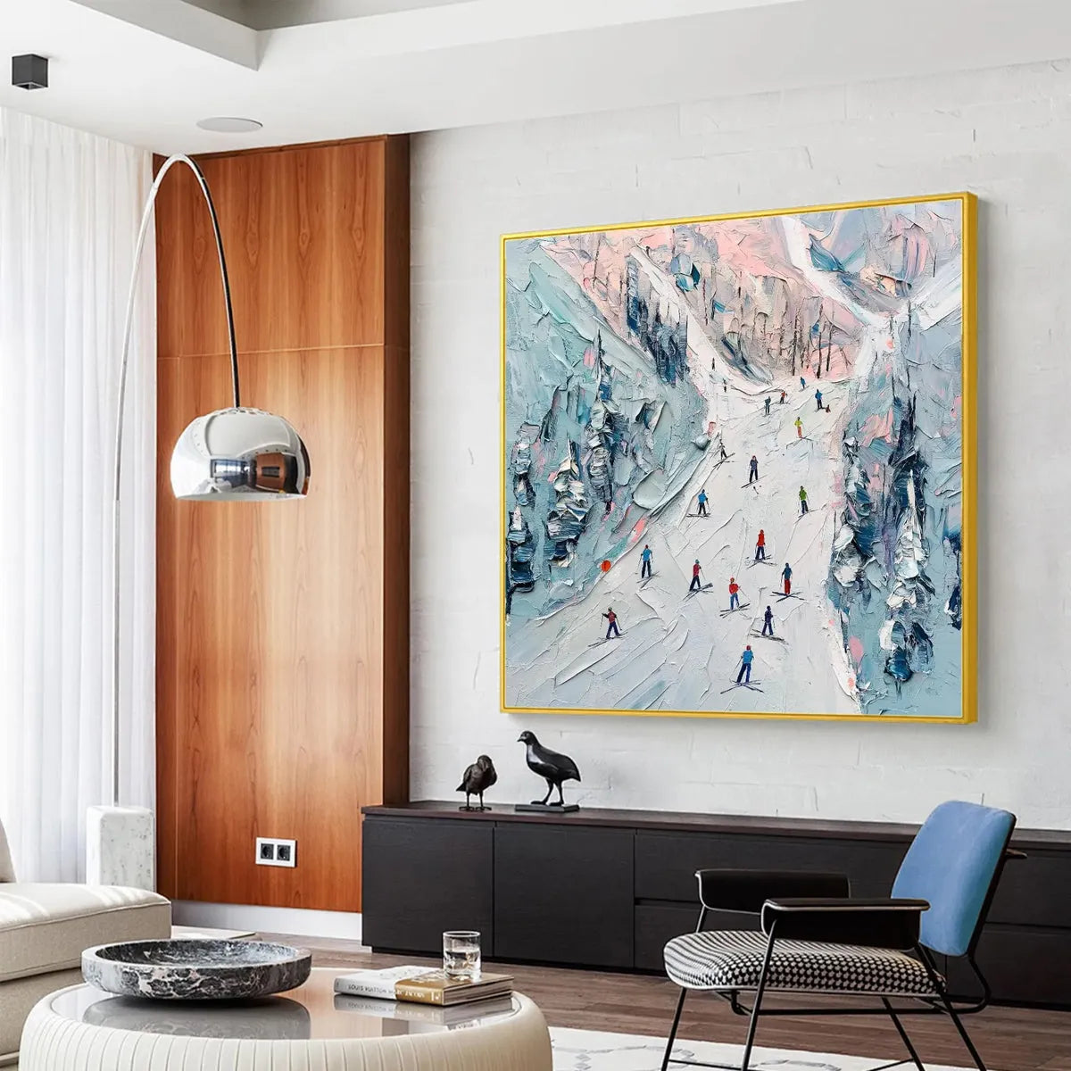 Aerial View Ski Slope Painting | Large Square Wall Art #AA 231