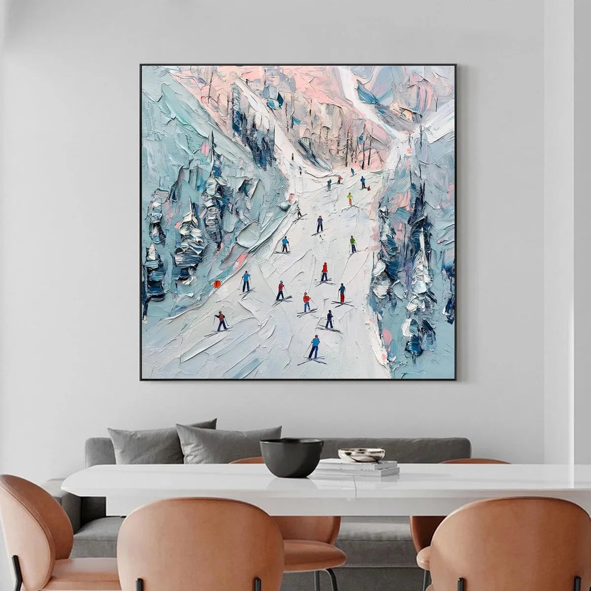 Aerial View Ski Slope Painting | Large Square Wall Art #AA 231