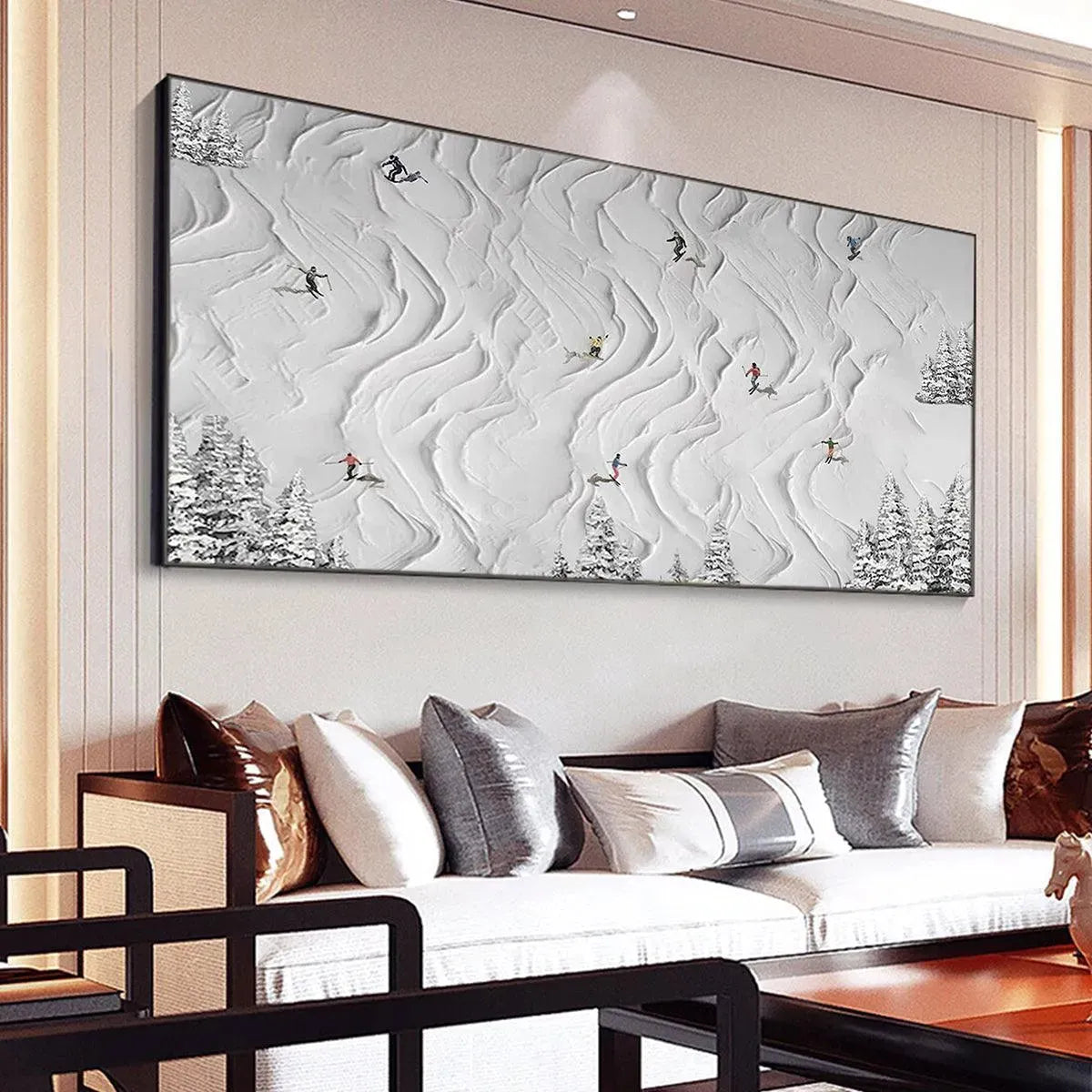 Ski Lodge Wall Art | Large Textured Winter Painting #AA 234