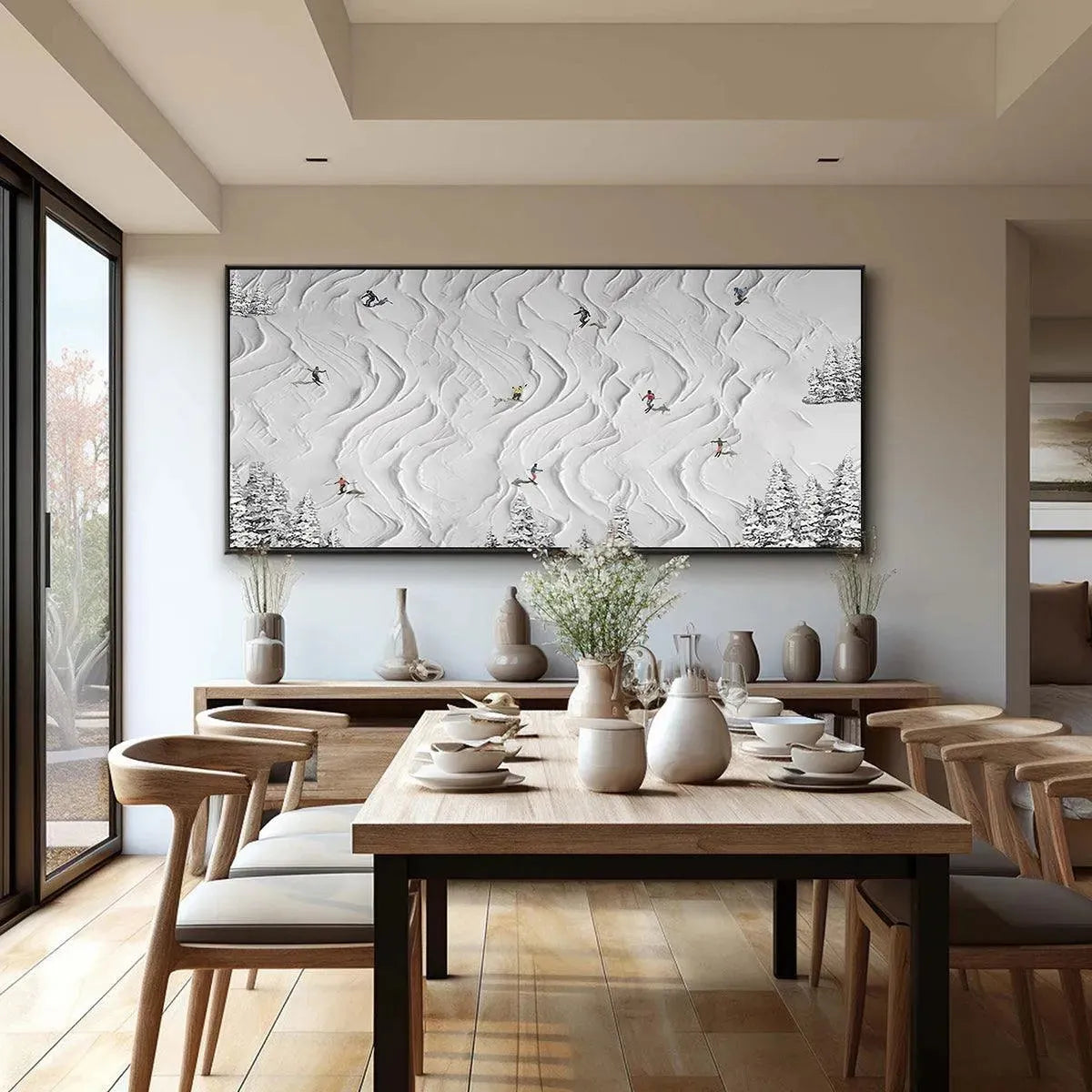 Ski Lodge Wall Art | Large Textured Winter Painting #AA 234