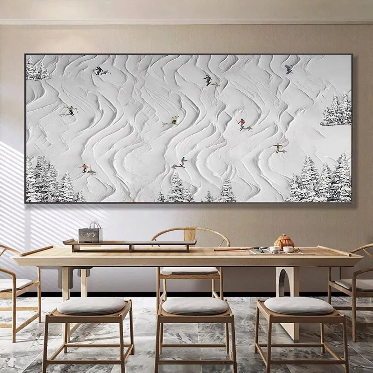 Ski Lodge Wall Art | Large Textured Winter Painting #AA 234