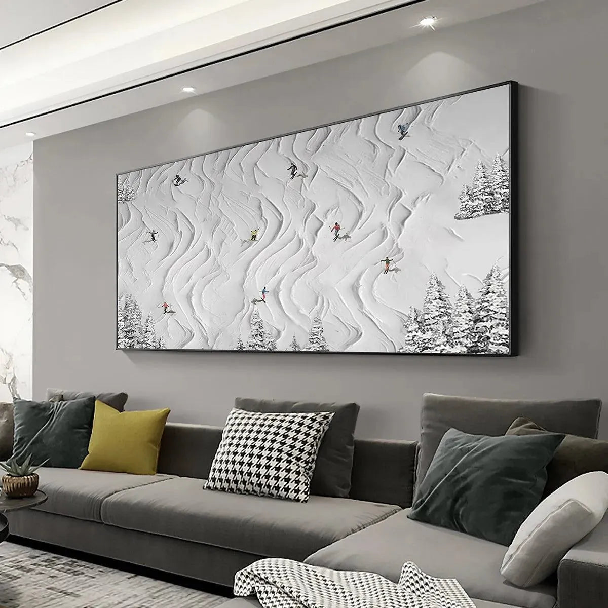 Ski Lodge Wall Art | Large Textured Winter Painting #AA 234