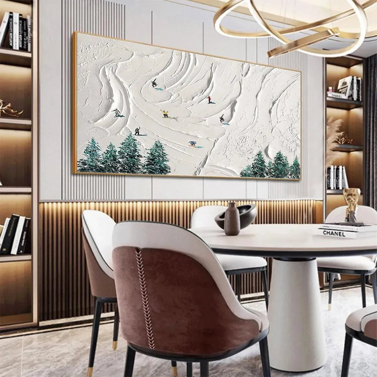 Serene Winter Ski Scene | Snowy Mountain & Forest Art #AA 235