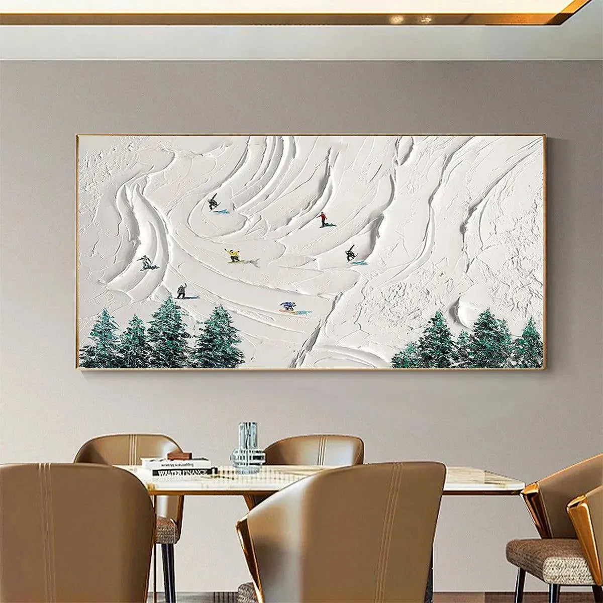 Serene Winter Ski Scene | Snowy Mountain & Forest Art #AA 235