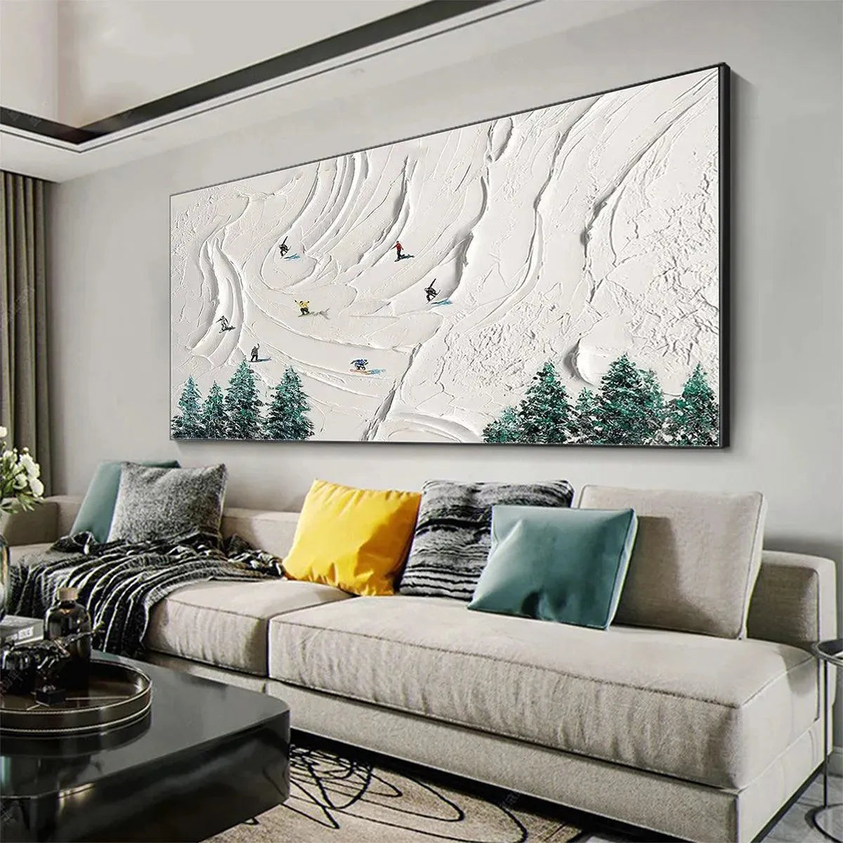 Serene Winter Ski Scene | Snowy Mountain & Forest Art #AA 235