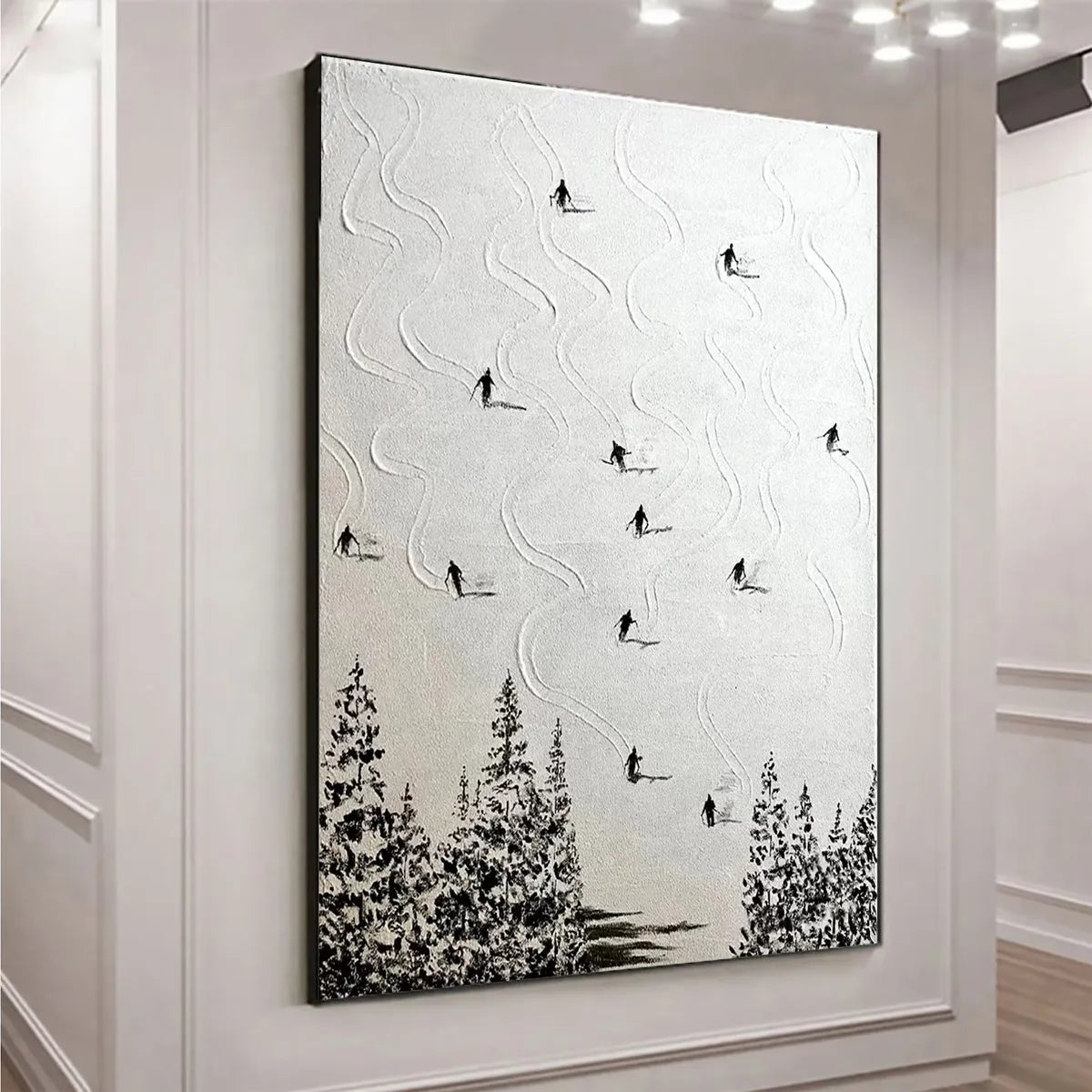 Black and White Ski Art | Large Textured Painting #AA 233
