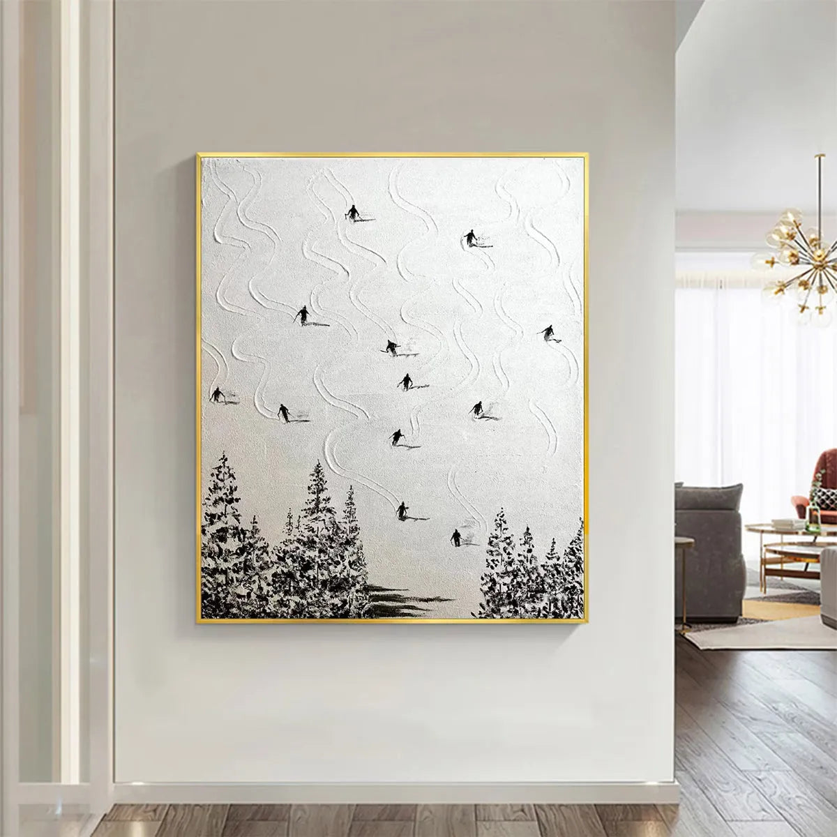 Black and White Ski Art | Large Textured Painting #AA 233