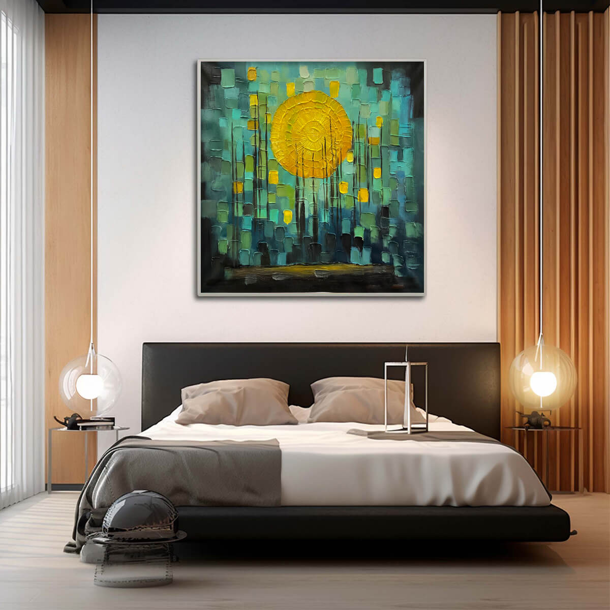 Luminous Sun Over City Art | Magical Abstract Painting #AA 146