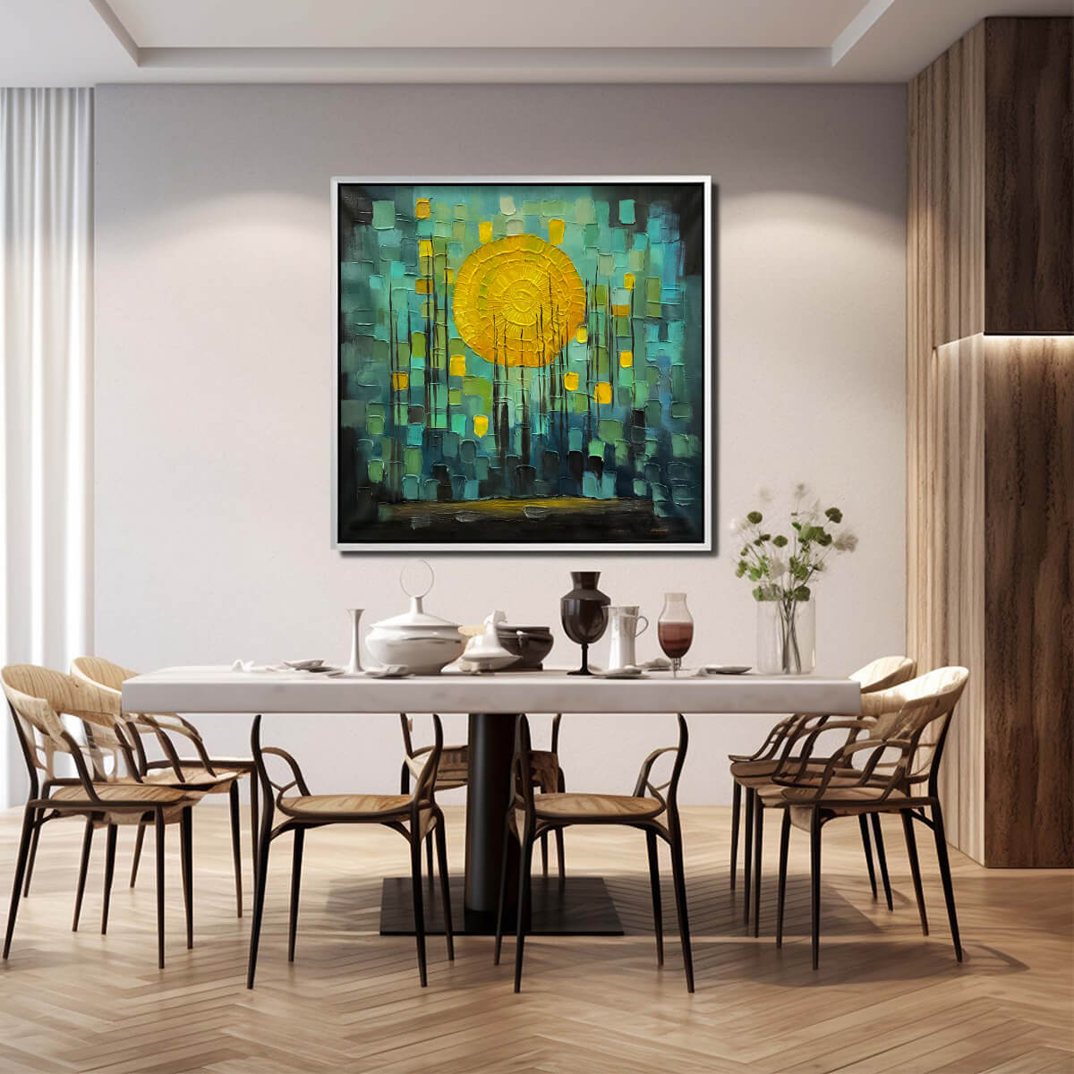 Luminous Sun Over City Art | Magical Abstract Painting #AA 146