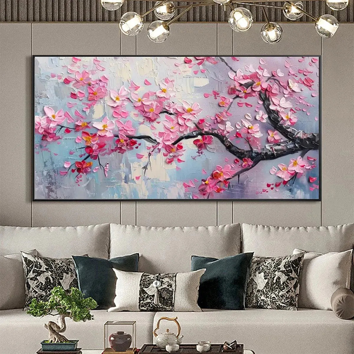 Pink Cherry Blossom Canvas Wall Art | Panoramic Sakura Print #AA 401
