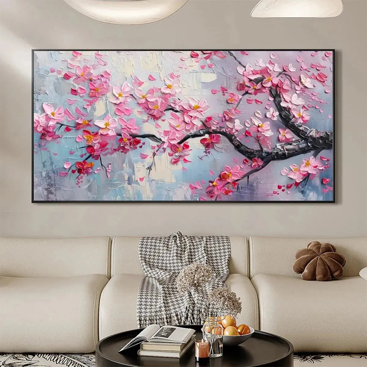 Textured 3D Cherry Blossom Art | Pink Impasto Flower Painting #AA 165