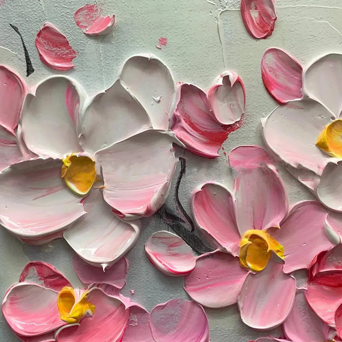 Textured 3D Cherry Blossom Art | Pink Impasto Flower Painting #AA 165