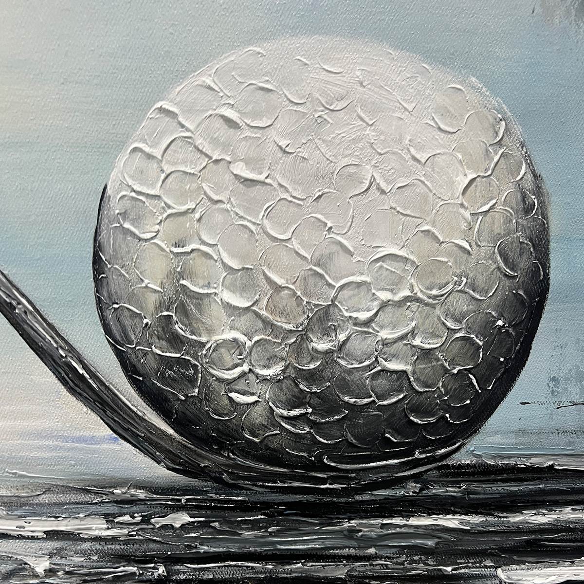 Textured Golf Ball & Club Art | Impasto Sports Painting #AA 236