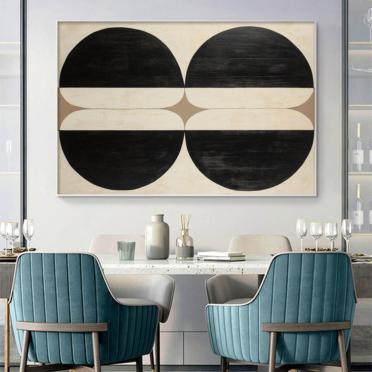 Sophisticated Abstract Painting | Elegant Black & Beige Wall Art #AA 096