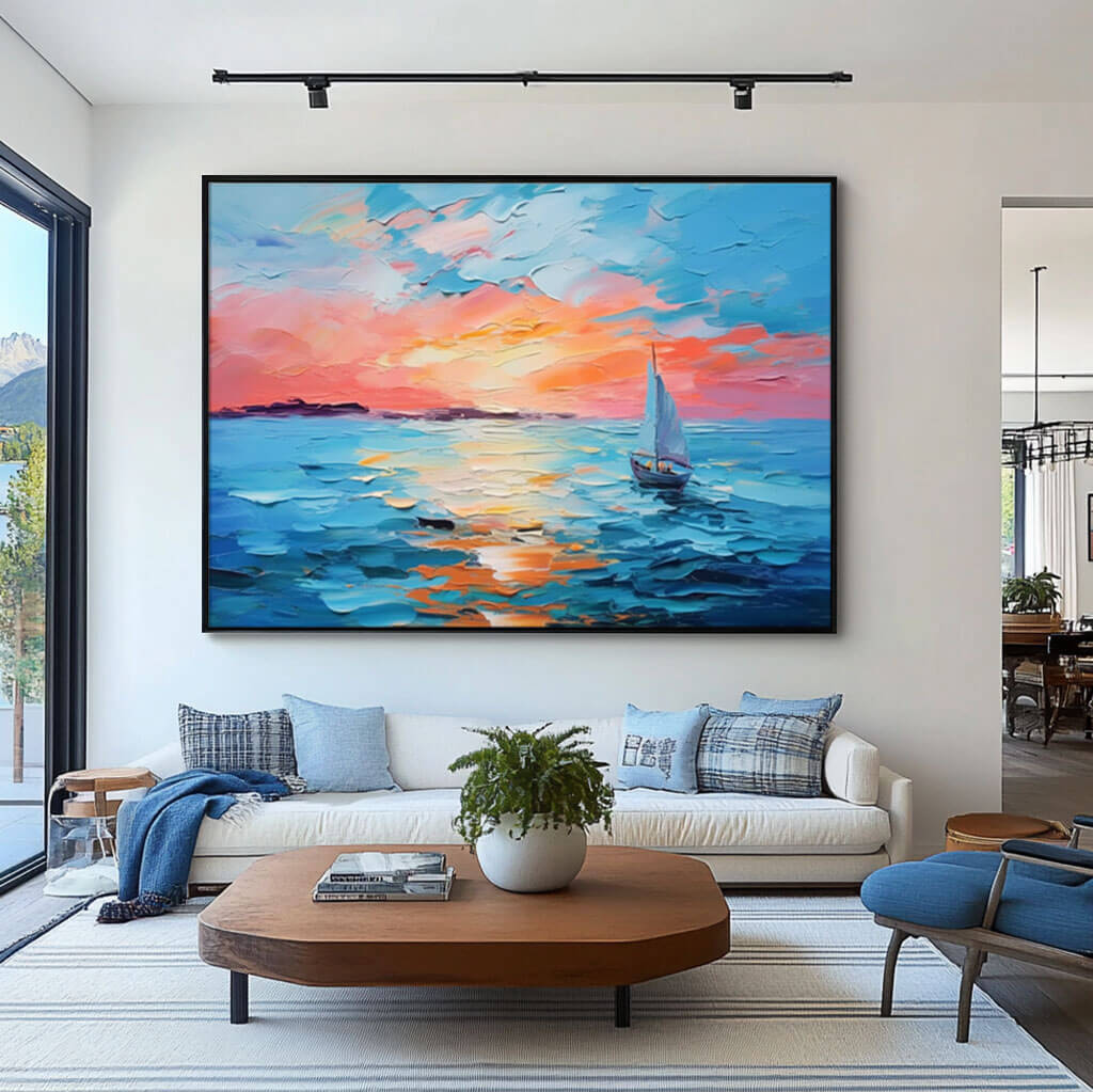 Romantic Sailboat Painting | Serene Ocean Sunset Art