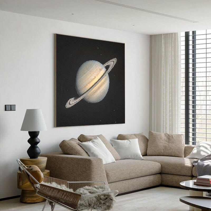 Modern Space Art Canvas | Minimalist Saturn Planet Painting #AA 035