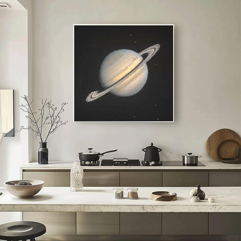 Modern Space Art Canvas | Minimalist Saturn Planet Painting #AA 035