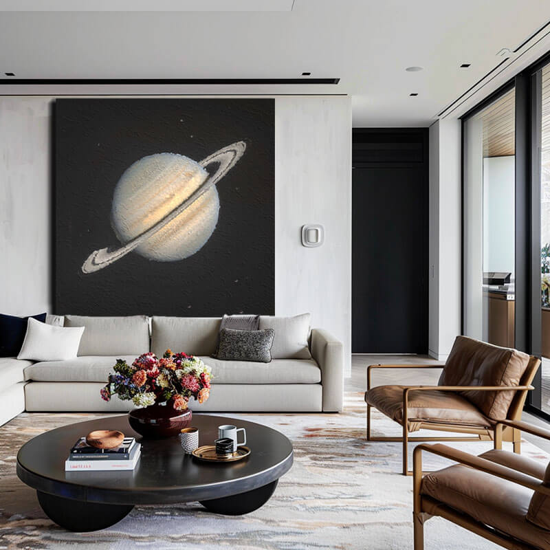 Modern Space Art Canvas | Minimalist Saturn Planet Painting #AA 035