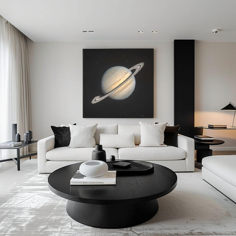 Modern Space Art Canvas | Minimalist Saturn Planet Painting #AA 035