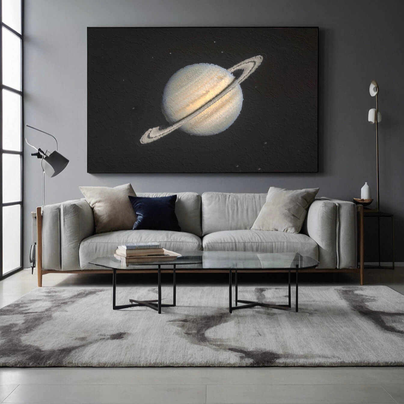 Modern Space Art Canvas | Minimalist Saturn Planet Painting #AA 053
