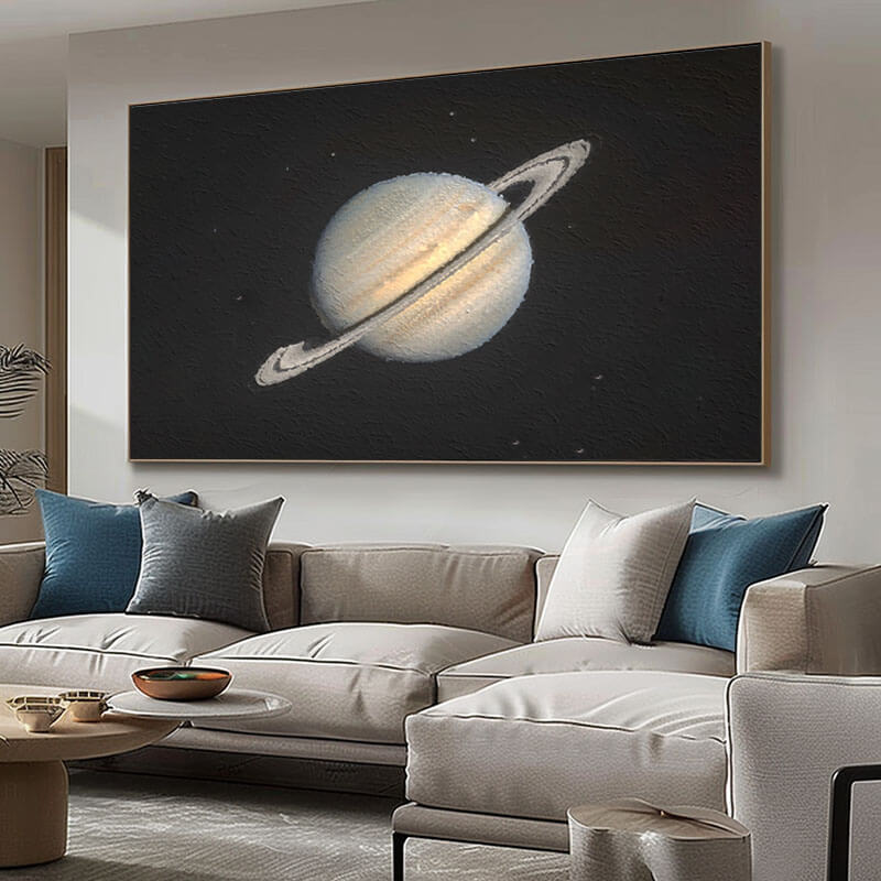 Modern Space Art Canvas | Minimalist Saturn Planet Painting #AA 053