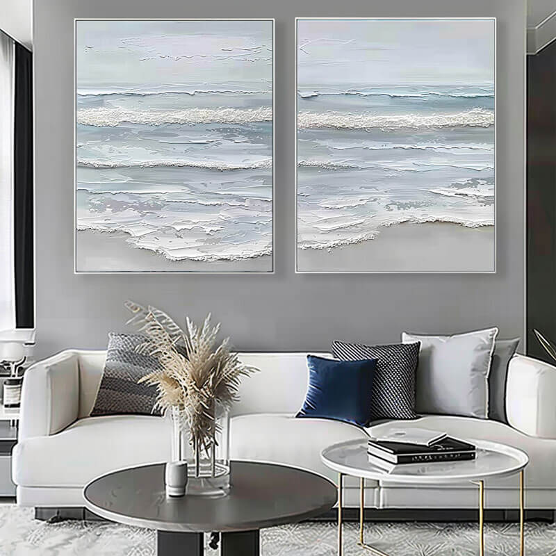 Minimalist Coastal Wall Art | Serene Ocean Wave Painting Set
