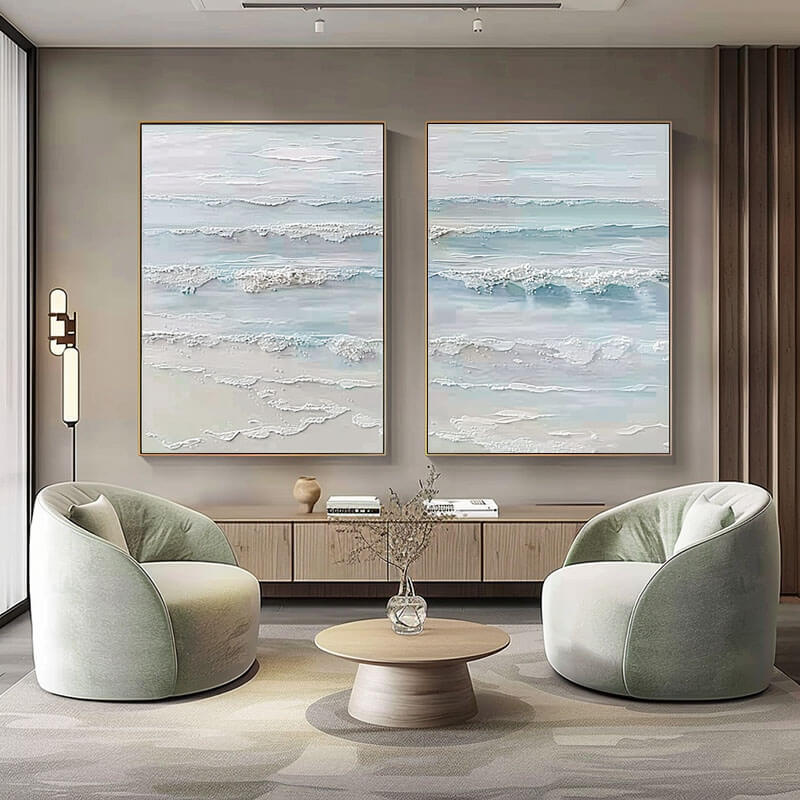 Textured 3D Seascape Diptych | Set of 2 Ocean Wall Art #AA 251