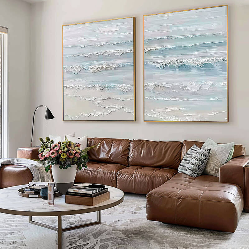 Textured 3D Seascape Diptych | Set of 2 Ocean Wall Art #AA 251