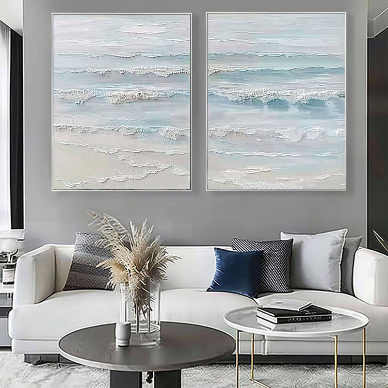 Textured 3D Seascape Diptych | Set of 2 Ocean Wall Art #AA 251