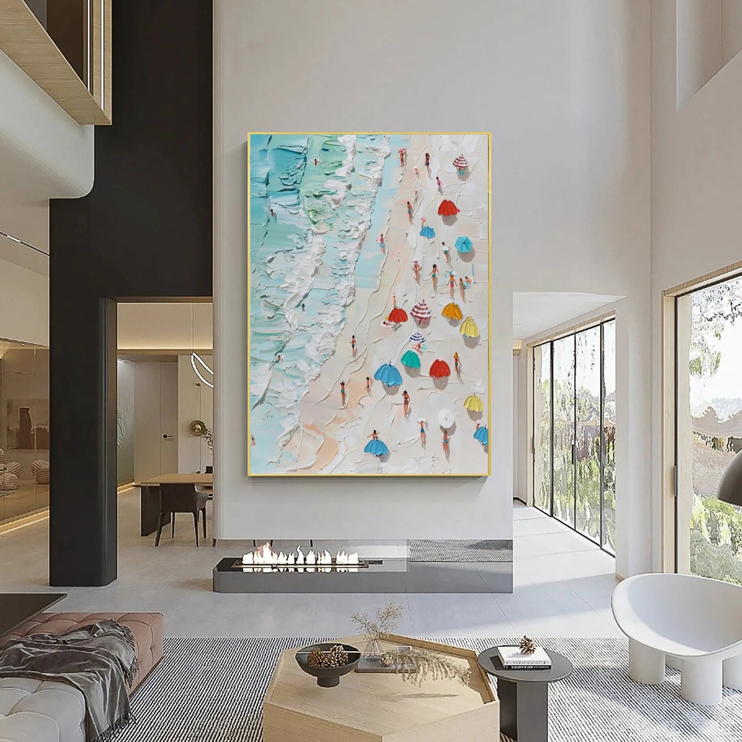 Textured Beach Scene Painting | Large 3D Aerial View Wall Art #ZZ 131