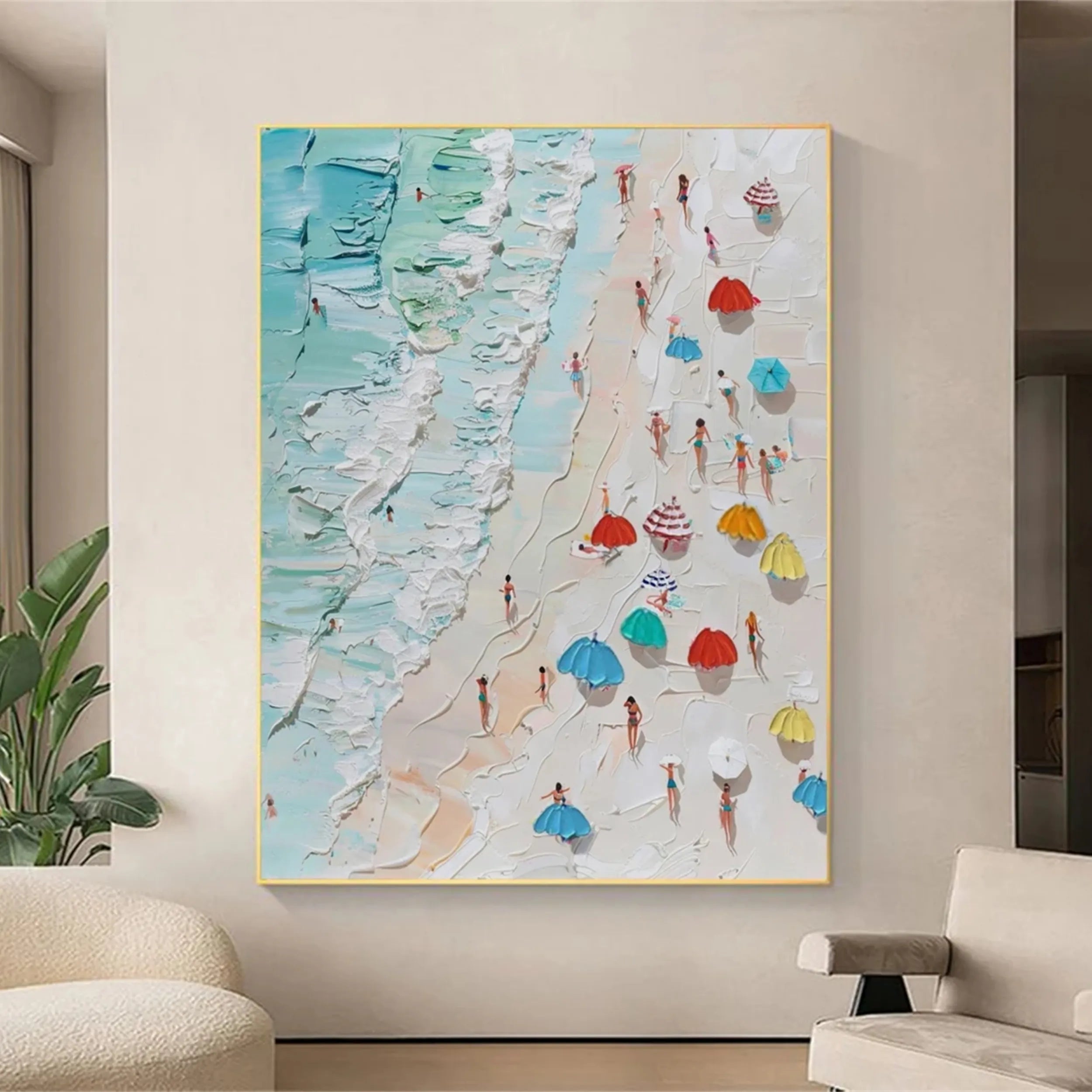 Textured Beach Scene Painting | Large 3D Aerial View Wall Art #ZZ 131