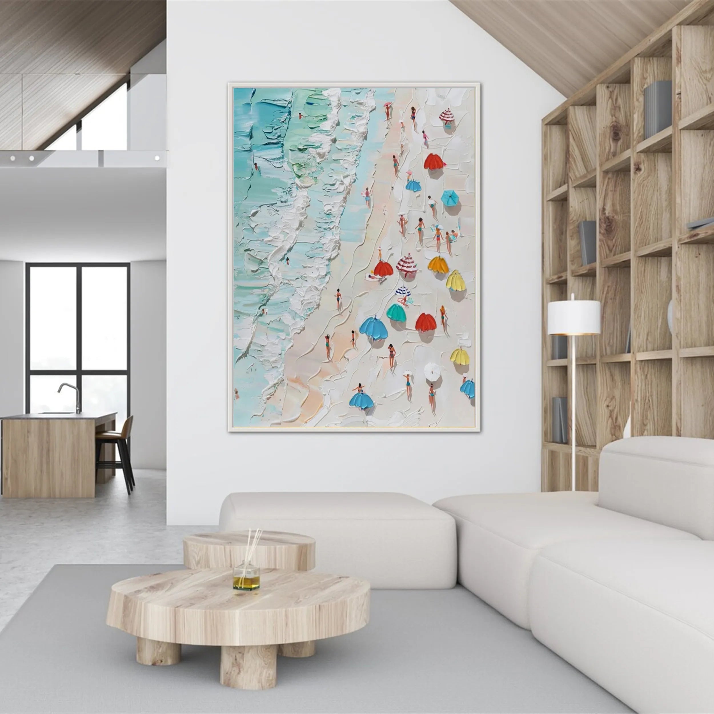 Textured Beach Scene Painting | Large 3D Aerial View Wall Art #ZZ 131