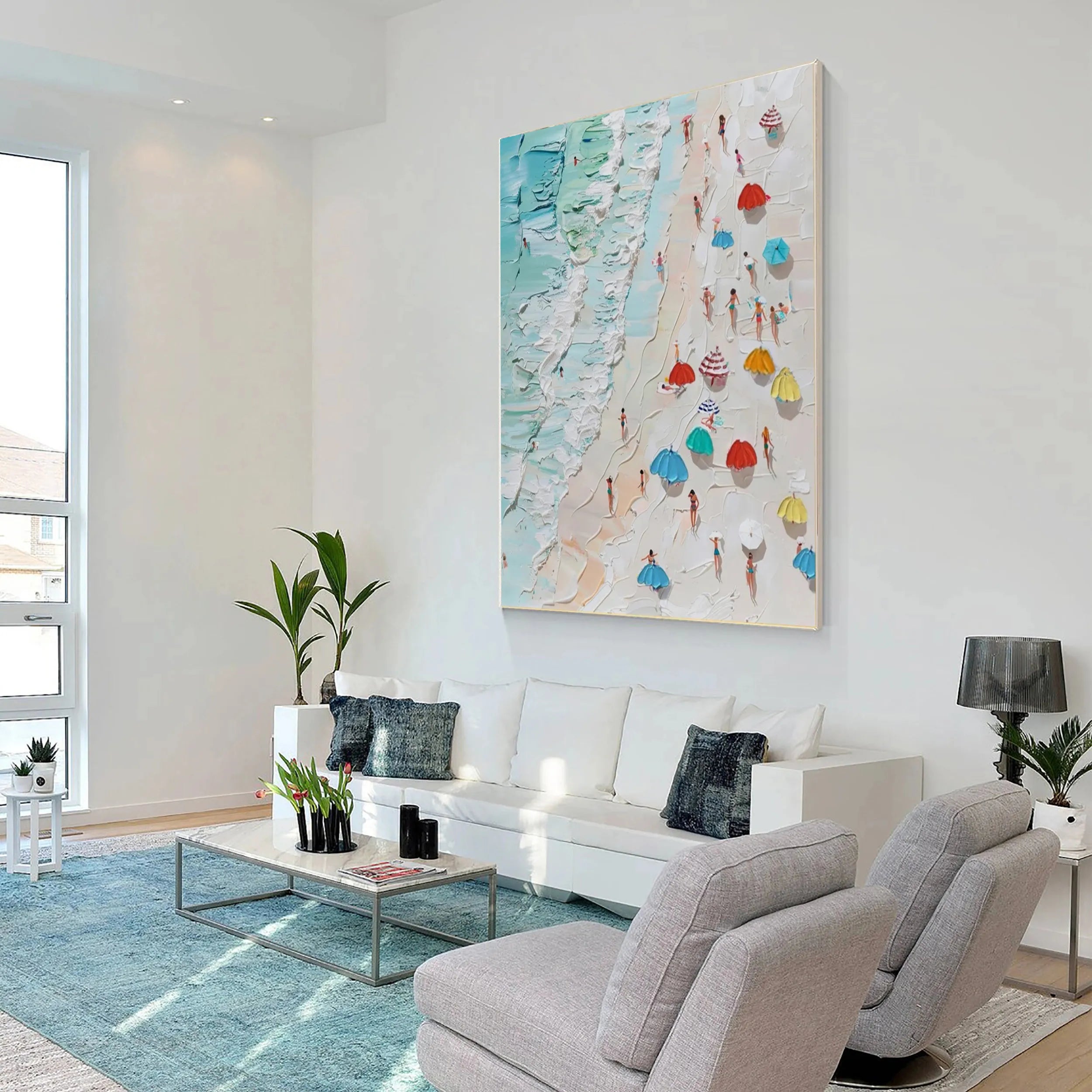 Textured Beach Scene Painting | Large 3D Aerial View Wall Art #ZZ 131